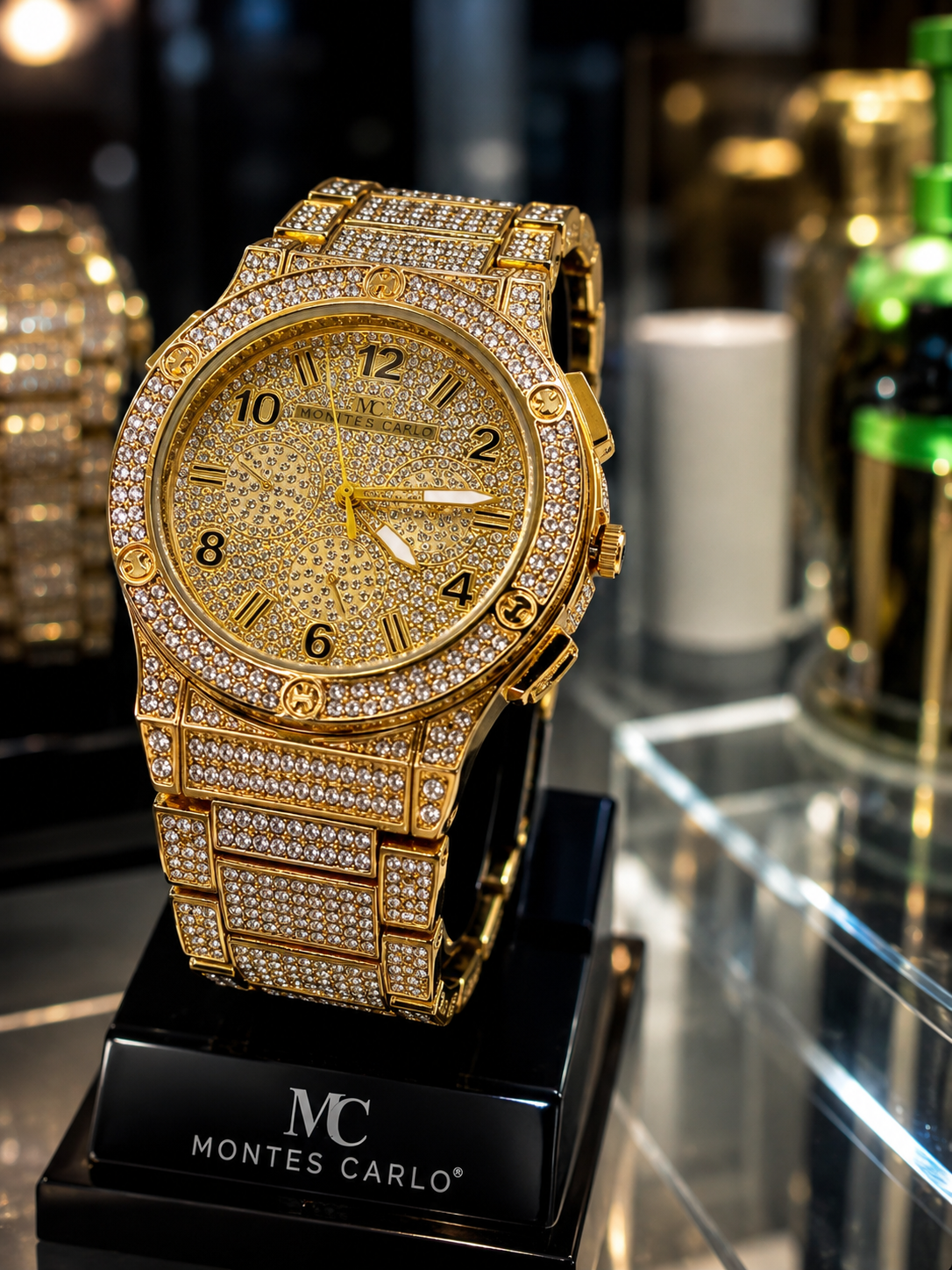 Montes Carlo Iced-Out Gold Watch – Luxury Crystal Edition