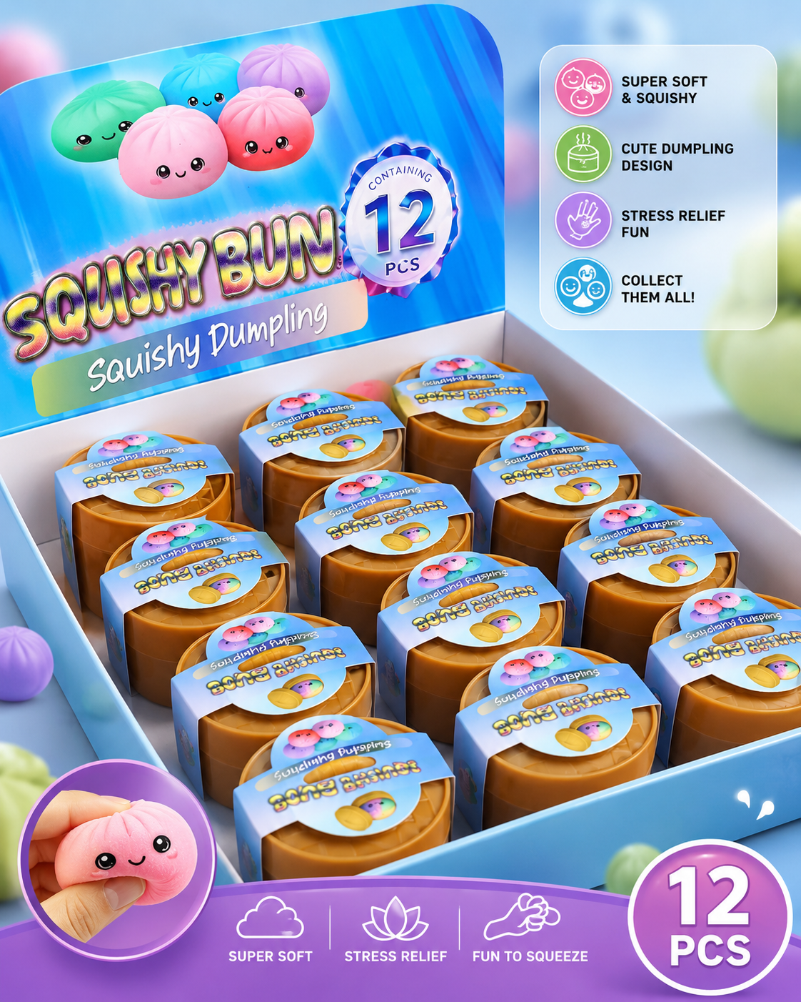 Squishy Bun Dumpling Toy – 12PCS Super Soft Squishy Set
