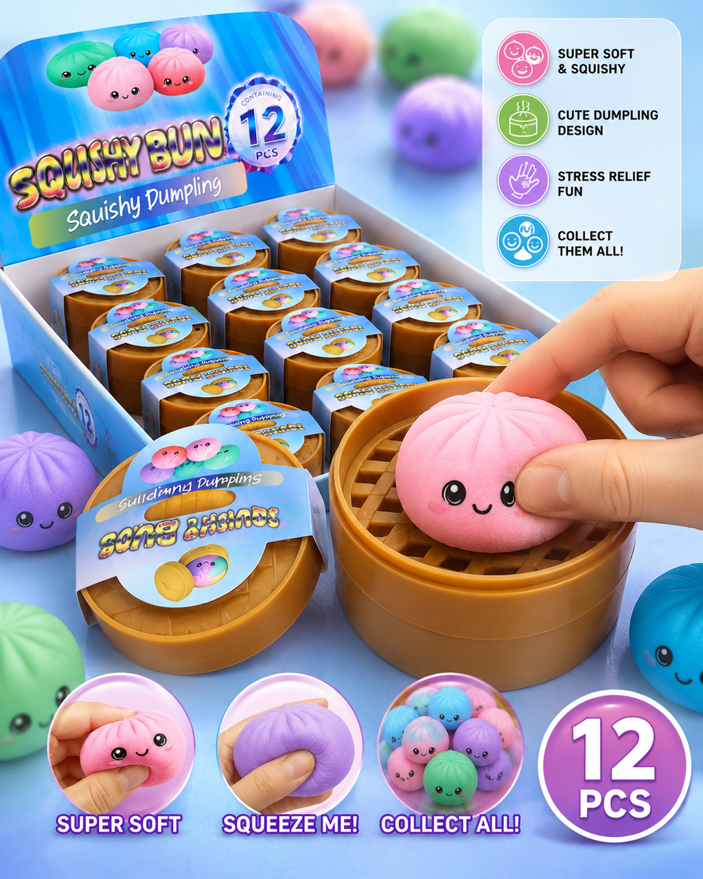 Squishy Bun Dumpling Toy – 12PCS Super Soft Squishy Set