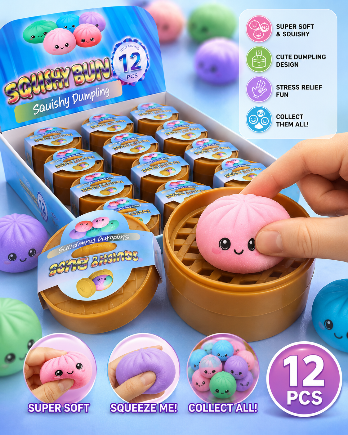 Squishy Bun Dumpling Toy – 12PCS Super Soft Squishy Set