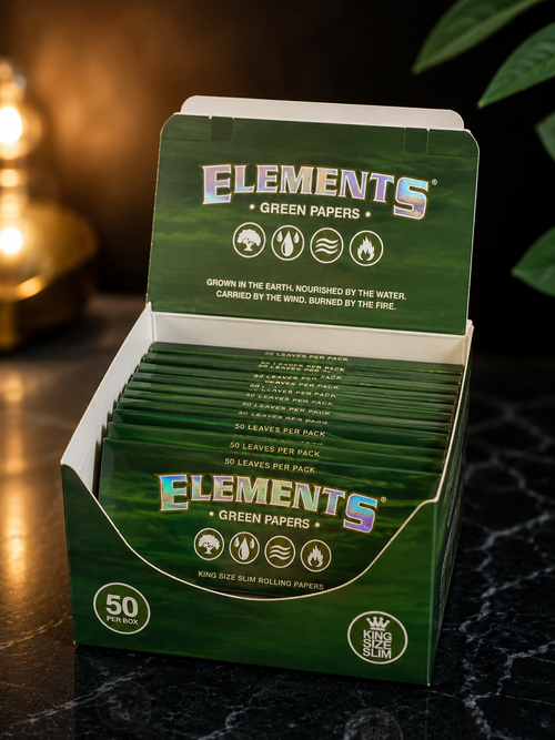 Elements Green Rolling Papers King Size Slim Elements Green Papers Premium Box Elements King Size Slim Green Edition Elements Slow Burn Green Papers Elements Green Hemp Rolling Papers 50 Pack Box