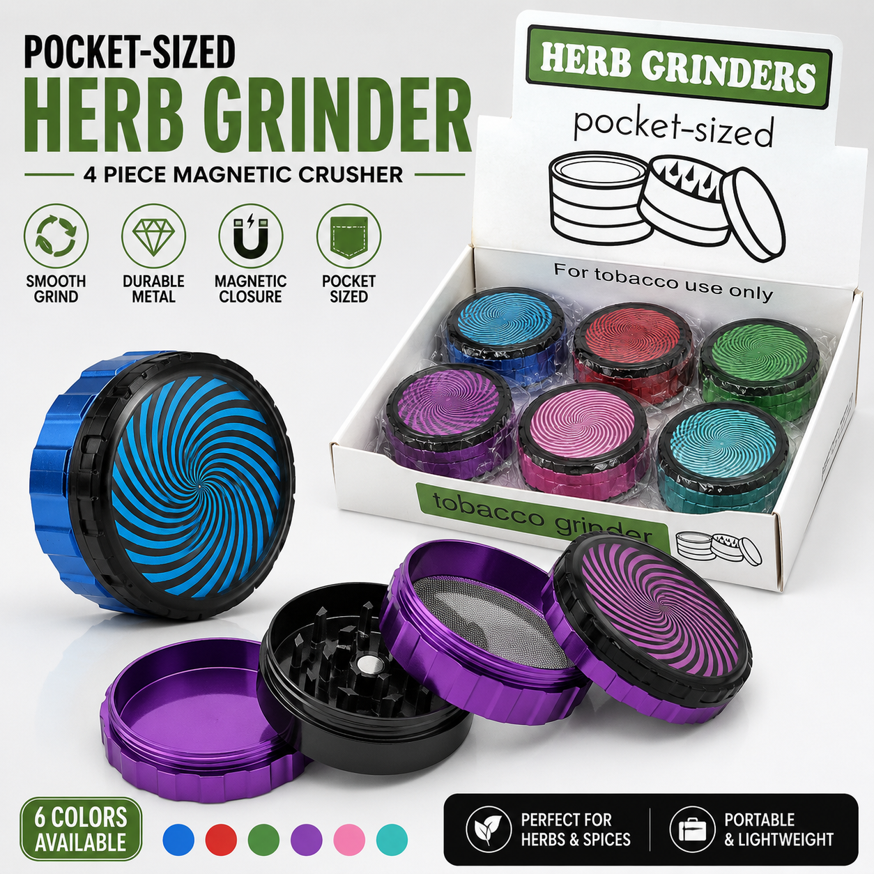 Pocket-Sized Herb Grinder – 6 Piece Metal Grinder